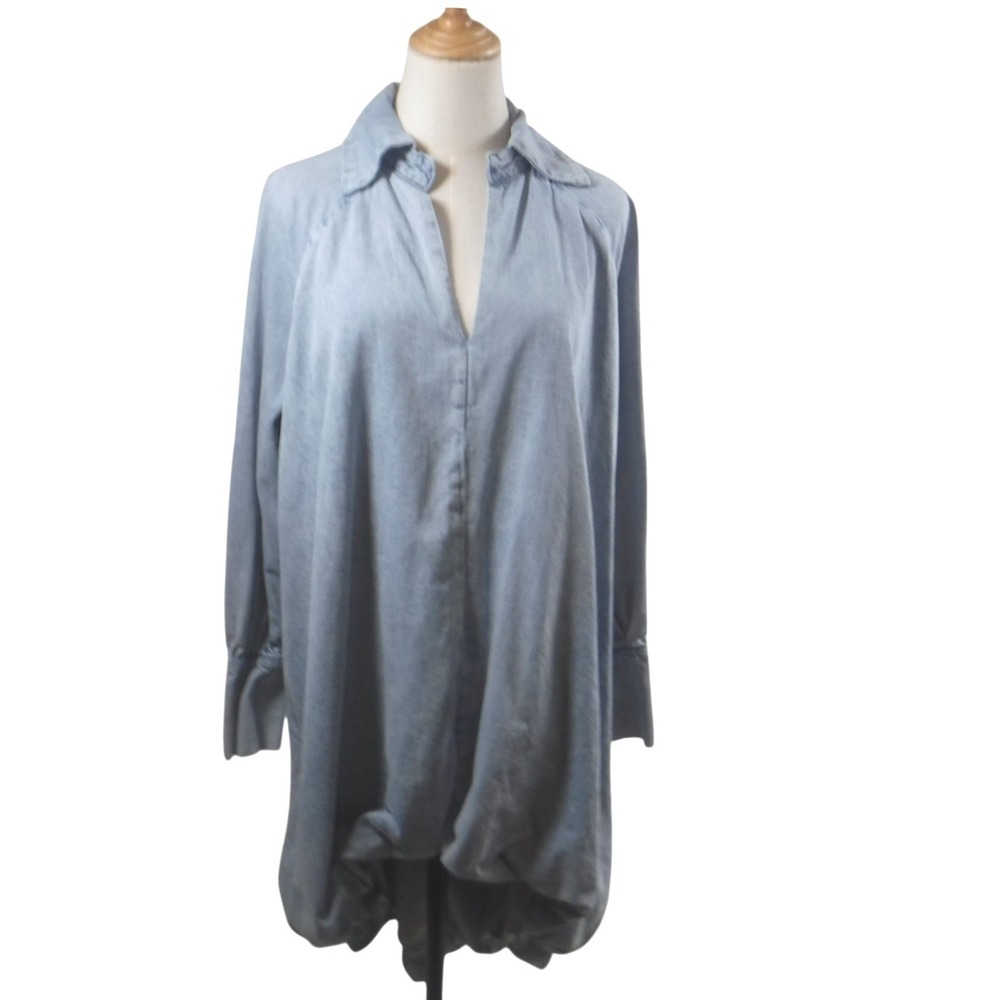 Akira Womens Light Wash Denim High Low Dress/Tunic Oversized Blue Small